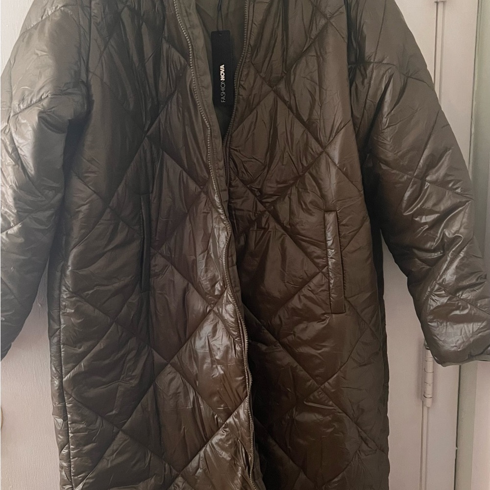 Fashion Nova Quilted Khaki Coat